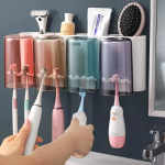 Toothbrush Holder for Bathroom Wall Mounted - Toothbrush Holders - Bathroom Toothbrush Holder Set - Bathroom Organizer Storage Accessories Set for Kids with Magnetic Cup and Toothbrush Organizer Slots