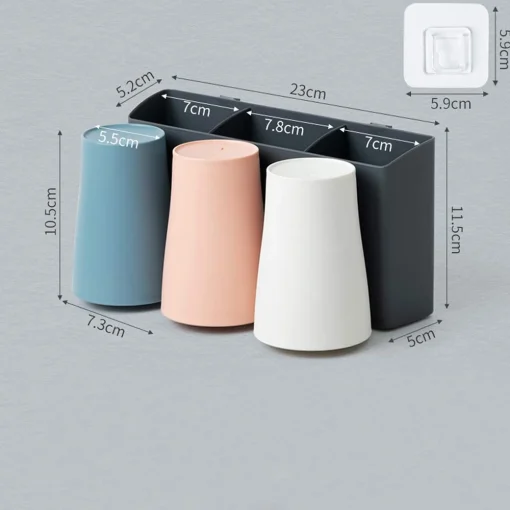 OHELIGO Fancy 3 Cups Anti-dust Toothbrush Holder with Toothpaste Rack Organizer Wall Mount self-Adhesive Magic Sticker Glue in Home Decor for Bathroom washbasin Accessories in Plastic - Image 2