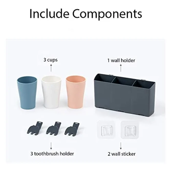 OHELIGO Fancy 3 Cups Anti-dust Toothbrush Holder with Toothpaste Rack Organizer Wall Mount self-Adhesive Magic Sticker Glue in Home Decor for Bathroom washbasin Accessories in Plastic - Image 4