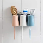 OHELIGO Fancy 3 Cups Anti-dust Toothbrush Holder with Toothpaste Rack Organizer Wall Mount self-Adhesive Magic Sticker Glue in Home Decor for Bathroom washbasin Accessories in Plastic - Image 6
