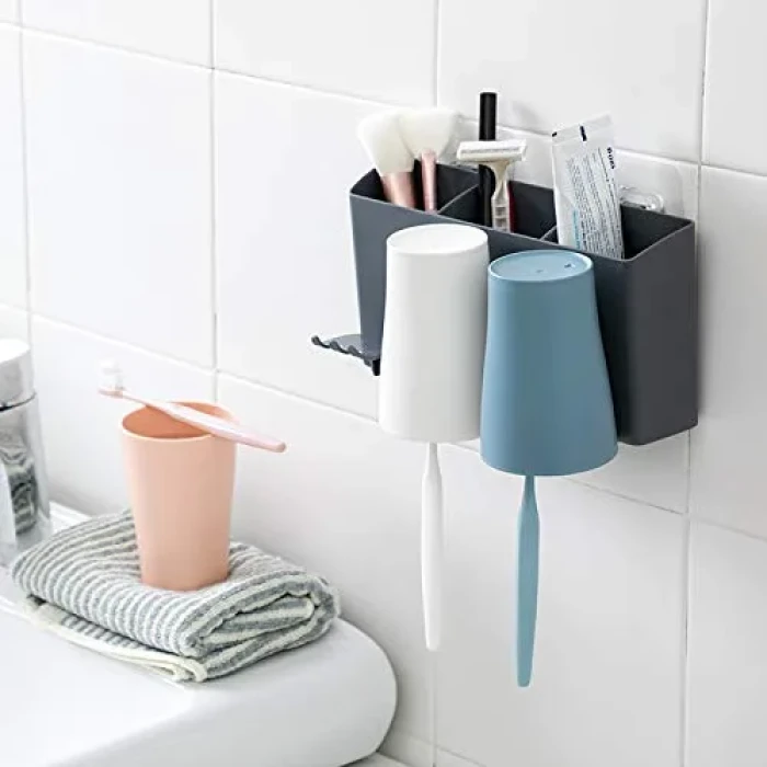 OHELIGO Fancy 3 Cups Anti-dust Toothbrush Holder with Toothpaste Rack Organizer Wall Mount self-Adhesive Magic Sticker Glue in Home Decor for Bathroom washbasin Accessories in Plastic - Image 7
