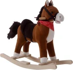 Qaba Kids Ride on Rocking Horse Plush Toy with Realistic Sounds and Red Scarf for Over 3 Years Old Birth Gift - Image 2