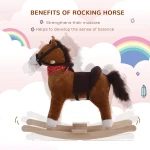 Qaba Kids Ride on Rocking Horse Plush Toy with Realistic Sounds and Red Scarf for Over 3 Years Old Birth Gift - Image 3