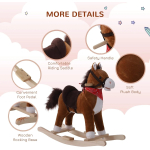 Qaba Kids Ride on Rocking Horse Plush Toy with Realistic Sounds and Red Scarf for Over 3 Years Old Birth Gift - Image 5