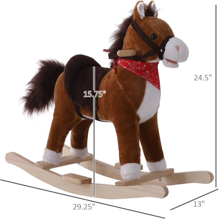 Qaba Kids Ride on Rocking Horse Plush Toy with Realistic Sounds and Red Scarf for Over 3 Years Old Birth Gift - Image 7