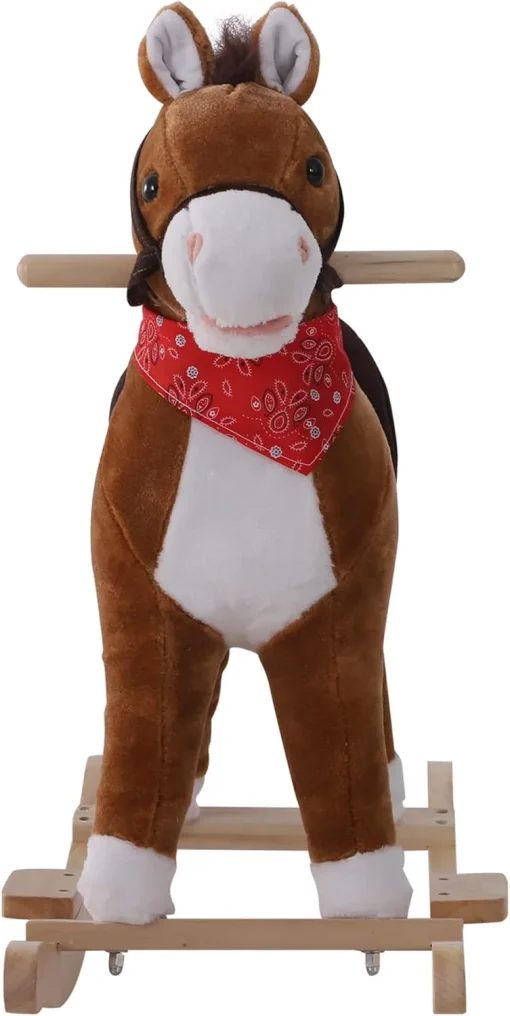 Qaba Kids Ride on Rocking Horse Plush Toy with Realistic Sounds and Red Scarf for Over 3 Years Old Birth Gift - Image 8