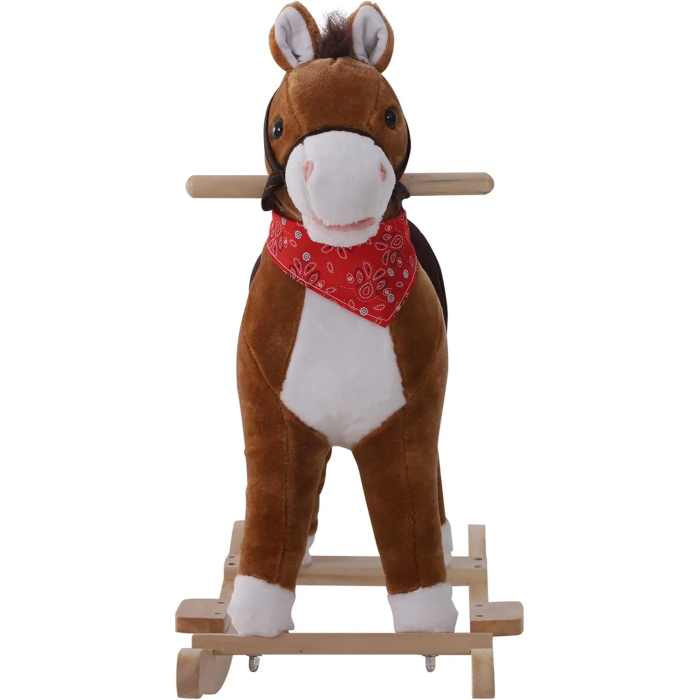 Qaba Kids Ride on Rocking Horse Plush Toy with Realistic Sounds and Red Scarf for Over 3 Years Old Birth Gift - Image 8