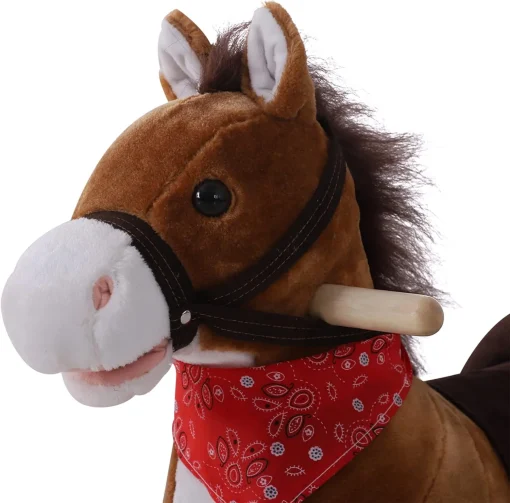 Qaba Kids Ride on Rocking Horse Plush Toy with Realistic Sounds and Red Scarf for Over 3 Years Old Birth Gift - Image 9