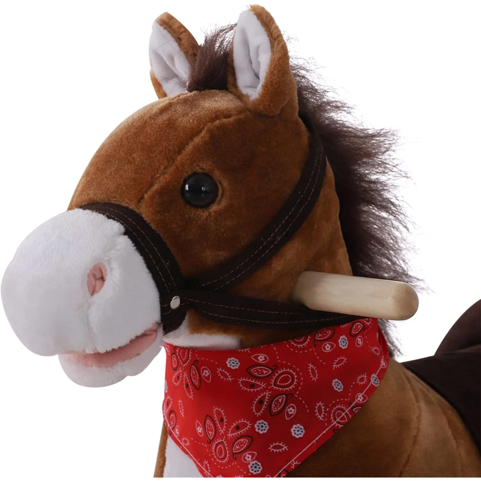 Qaba Kids Ride on Rocking Horse Plush Toy with Realistic Sounds and Red Scarf for Over 3 Years Old Birth Gift - Image 9