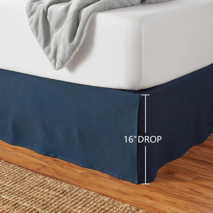 Amazon Basics Lightweight Pleated Bed Skirt, Full, Navy Blue, Soli - Image 6