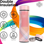 Style Homes Double Wall Vacuum Insulated Stainless Steel Thermos BPA Free Travel Water Bottle 480ml - Keeps Hot and Cold Drinks Cold for 12 Hours, Pink (Sweet)