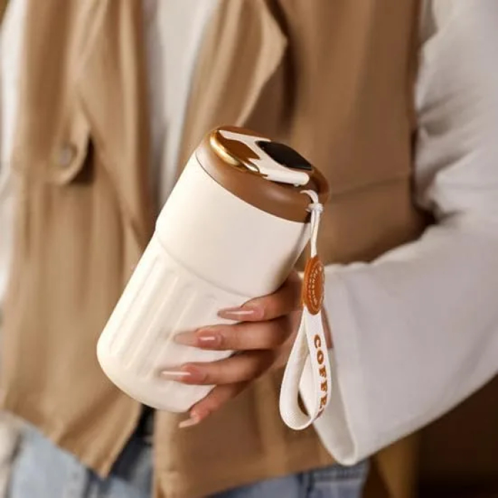 Yelona Insulated Vacuum Coffee Tumbler | Flask With 6-Hour Temperature Lock-In Technology - (420 Ml, Brown) - Stainless Steel - Image 4