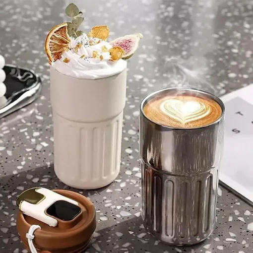 Yelona Insulated Vacuum Coffee Tumbler | Flask With 6-Hour Temperature Lock-In Technology - (420 Ml, Brown) - Stainless Steel - Image 5