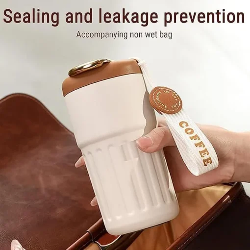 Yelona Insulated Vacuum Coffee Tumbler | Flask With 6-Hour Temperature Lock-In Technology - (420 Ml, Brown) - Stainless Steel - Image 6