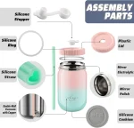 ZLINS Cup with Straw and Lid,Iced Coffee Travel Mug,Stainless Steel Drinking Tumbler,Insulated Reusable Metal Cup,Hot Cold for Smoothie, Milkshake,Cocktails,14OZ(Pink/Blue) - Image 3