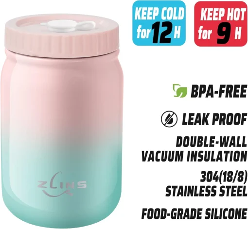 ZLINS Cup with Straw and Lid,Iced Coffee Travel Mug,Stainless Steel Drinking Tumbler,Insulated Reusable Metal Cup,Hot Cold for Smoothie, Milkshake,Cocktails,14OZ(Pink/Blue) - Image 4