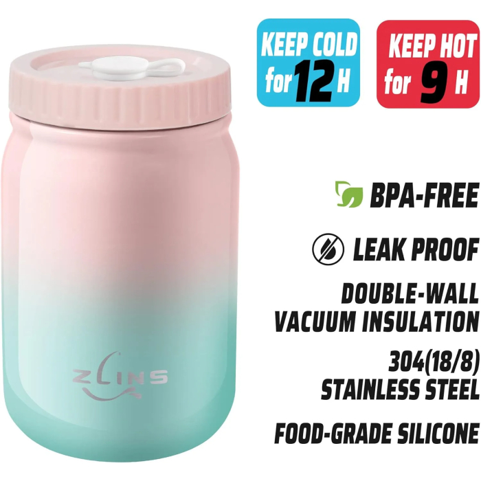 ZLINS Cup with Straw and Lid,Iced Coffee Travel Mug,Stainless Steel Drinking Tumbler,Insulated Reusable Metal Cup,Hot Cold for Smoothie, Milkshake,Cocktails,14OZ(Pink/Blue) - Image 4