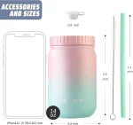 ZLINS Cup with Straw and Lid,Iced Coffee Travel Mug,Stainless Steel Drinking Tumbler,Insulated Reusable Metal Cup,Hot Cold for Smoothie, Milkshake,Cocktails,14OZ(Pink/Blue) - Image 7