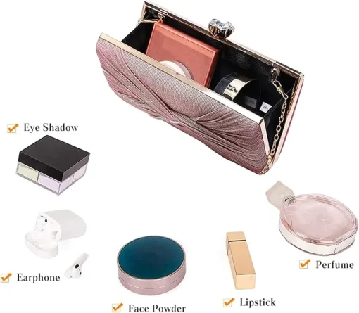CORIOS Sequin Clutch Bag Pleated Evening Bag for Women Bridal Wedding Purse Sparkly Rhinestone Handbag Crystal Shoulder Bag - Image 4