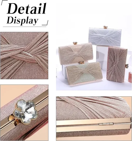 CORIOS Sequin Clutch Bag Pleated Evening Bag for Women Bridal Wedding Purse Sparkly Rhinestone Handbag Crystal Shoulder Bag - Image 5