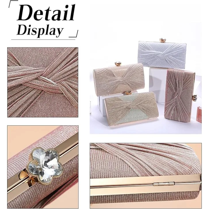 CORIOS Sequin Clutch Bag Pleated Evening Bag for Women Bridal Wedding Purse Sparkly Rhinestone Handbag Crystal Shoulder Bag - Image 5