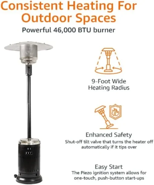 Amazon Basics Patio Heater, Mushroom Heater, Black and Steel - Image 4