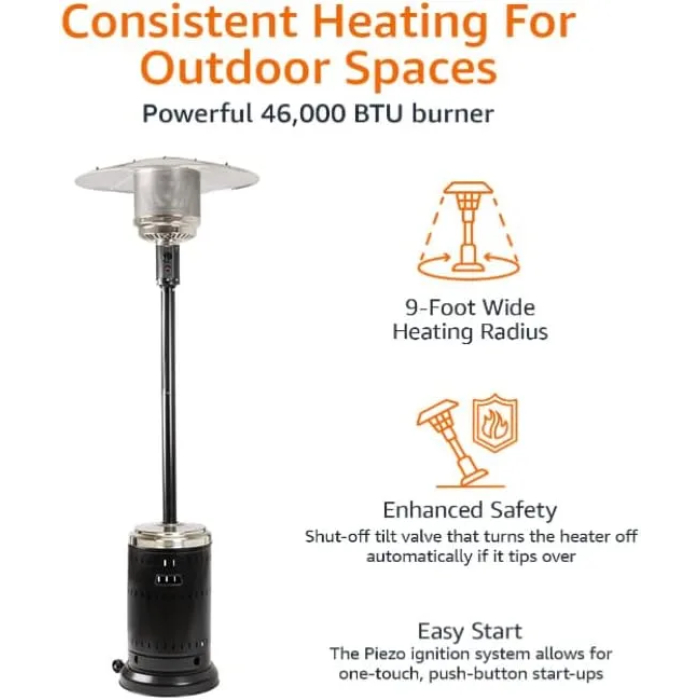 Amazon Basics Patio Heater, Mushroom Heater, Black and Steel - Image 4
