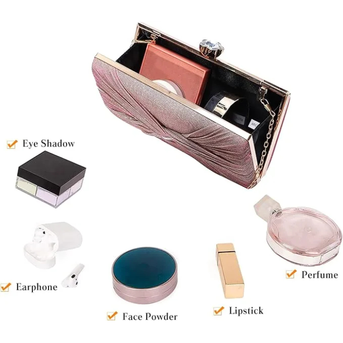 Corius Sequin Mini Handbag, Pleated Evening Bag for Women, Sparkly Rhinestone Wedding Purse, Crystal Shoulder Bag - Image 4