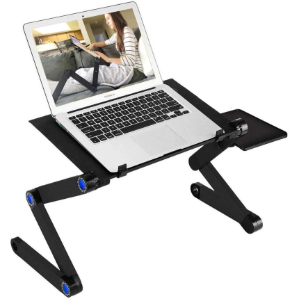 Adjustable Laptop Stand, RAINBEAN Laptop Desk with 2 CPU Cooling USB Fans for Bed Aluminum Lap Workstation Desk with Mouse Pad, Foldable Cook Book Stand Notebook Holder Sofa, Bed Table Office Tray