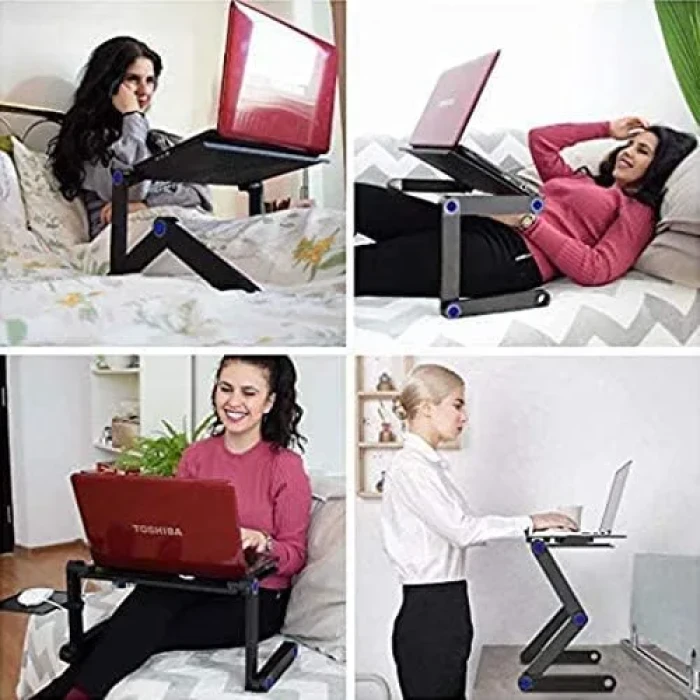 Adjustable Laptop Stand, RAINBEAN Laptop Desk with 2 CPU Cooling USB Fans for Bed Aluminum Lap Workstation Desk with Mouse Pad, Foldable Cook Book Stand Notebook Holder Sofa, Bed Table Office Tray - Image 2