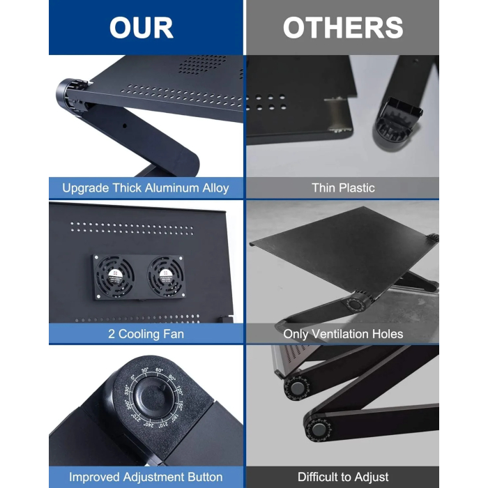 Adjustable Laptop Stand, RAINBEAN Laptop Desk with 2 CPU Cooling USB Fans for Bed Aluminum Lap Workstation Desk with Mouse Pad, Foldable Cook Book Stand Notebook Holder Sofa, Bed Table Office Tray - Image 5