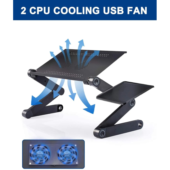 Adjustable Laptop Stand, RAINBEAN Laptop Desk with 2 CPU Cooling USB Fans for Bed Aluminum Lap Workstation Desk with Mouse Pad, Foldable Cook Book Stand Notebook Holder Sofa, Bed Table Office Tray - Image 7