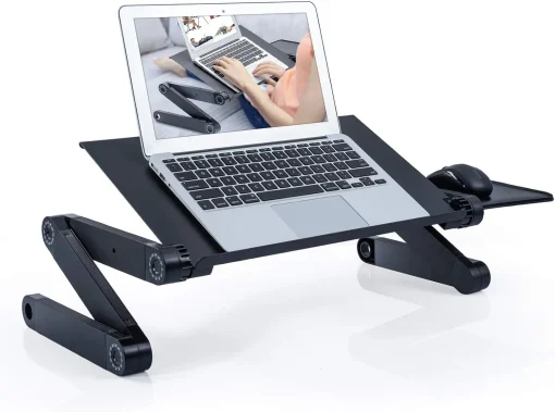 Adjustable Laptop Stand, RAINBEAN Laptop Desk with 2 CPU Cooling USB Fans for Bed Aluminum Lap Workstation Desk with Mouse Pad, Foldable Cook Book Stand Notebook Holder Sofa, Bed Table Office Tray - Image 9