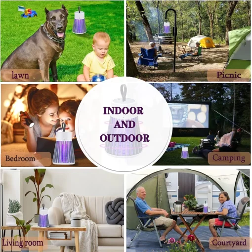 Rechargeable Mosquito Zapper for Home & Camping - UV Purple Light Electric Insect Trap, USB Charging, Safety Grid, Indoor/Outdoor Bug Killer (Gray) - Image 4