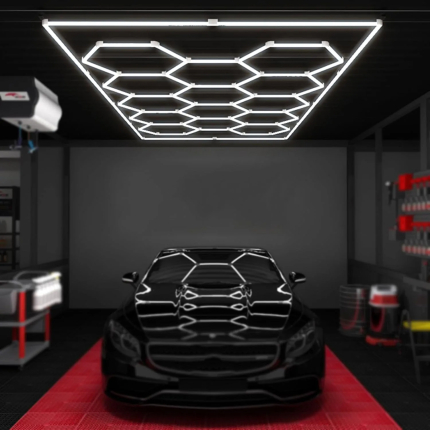 680 W Hexagonal Garage Lights, Honeycomb LED Lights, 6000 K Colour Temperature, Ring Connection Design, Pack of 14 Hexagon Garage LED Lights for Gym, Basement, Warehouse, 7.8 x 15.7 Feet, White