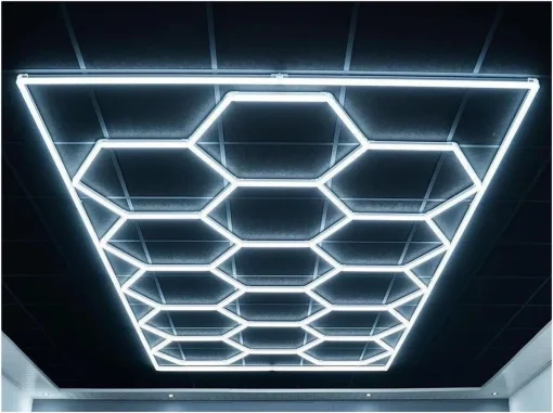 680 W Hexagonal Garage Lights, Honeycomb LED Lights, 6000 K Colour Temperature, Ring Connection Design, Pack of 14 Hexagon Garage LED Lights for Gym, Basement, Warehouse, 7.8 x 15.7 Feet, White - Image 13