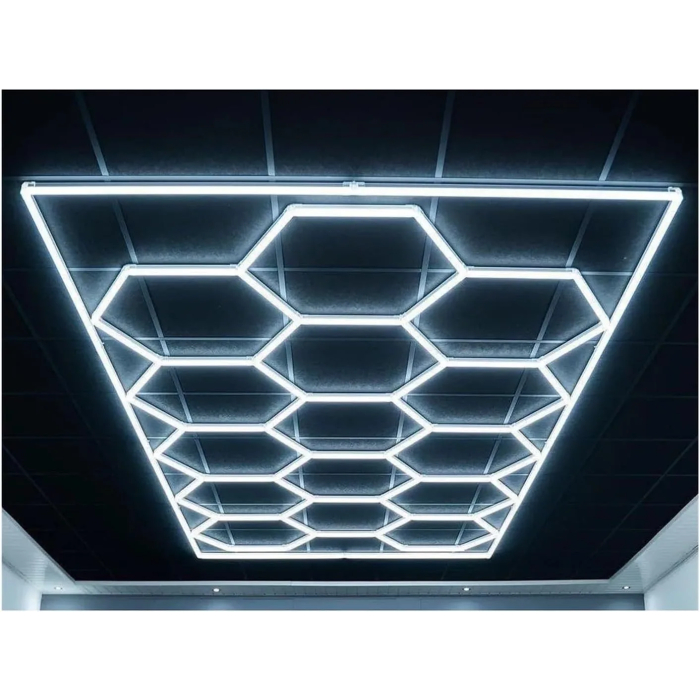 680 W Hexagonal Garage Lights, Honeycomb LED Lights, 6000 K Colour Temperature, Ring Connection Design, Pack of 14 Hexagon Garage LED Lights for Gym, Basement, Warehouse, 7.8 x 15.7 Feet, White - Image 13
