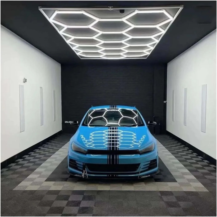 680 W Hexagonal Garage Lights, Honeycomb LED Lights, 6000 K Colour Temperature, Ring Connection Design, Pack of 14 Hexagon Garage LED Lights for Gym, Basement, Warehouse, 7.8 x 15.7 Feet, White - Image 16