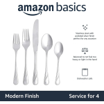 Amazon Basics 20-Piece Stainless Steel Modern Finish Flatware Set, Service for 4, Silver - Image 3