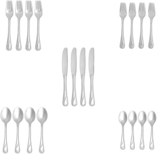 Amazon Basics 20-Piece Stainless Steel Modern Finish Flatware Set, Service for 4, Silver - Image 6