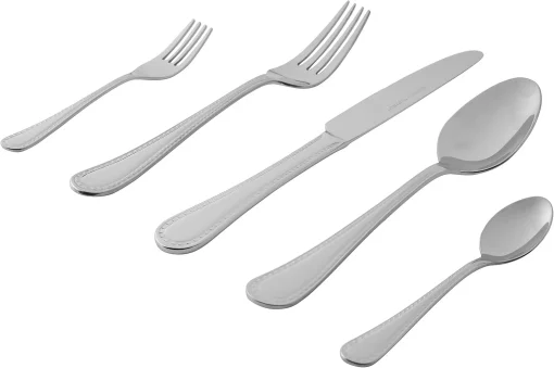 Amazon Basics 20-Piece Stainless Steel Flatware Set with Pearled Edge, Service for 4, Silver - Image 3
