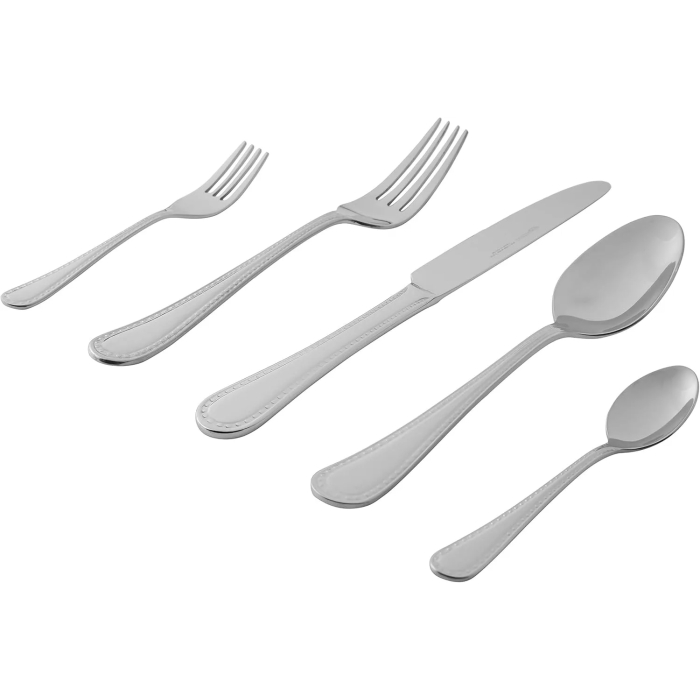 Amazon Basics 20-Piece Stainless Steel Flatware Set with Pearled Edge, Service for 4, Silver - Image 3
