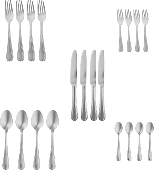 Amazon Basics 20-Piece Stainless Steel Flatware Set with Pearled Edge, Service for 4, Silver - Image 6