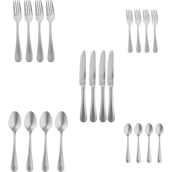 Amazon Basics 20-Piece Stainless Steel Flatware Set with Pearled Edge, Service for 4, Silver - Image 6
