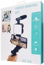 ideo Recording Kit with Microphone, Mini Tripod, LED Light, and Mobile Phone Holder Clip for Video Making, Black AY-49 - Image 2
