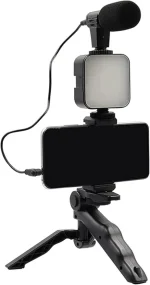 ideo Recording Kit with Microphone, Mini Tripod, LED Light, and Mobile Phone Holder Clip for Video Making, Black AY-49 - Image 3