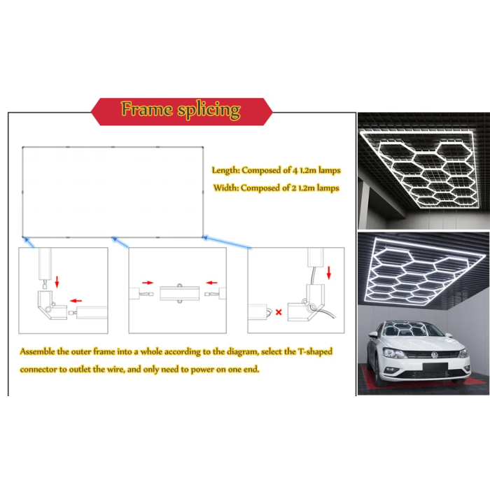 680 W Hexagonal Garage Lights, Honeycomb LED Lights, 6000 K Colour Temperature, Ring Connection Design, Pack of 14 Hexagon Garage LED Lights for Gym, Basement, Warehouse, 7.8 x 15.7 Feet, White - Image 9