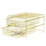 DESIGNA Desk Organizer Letter Tray Grid Wire Drawer Organizer Desktop Storage,Gold - Image 2