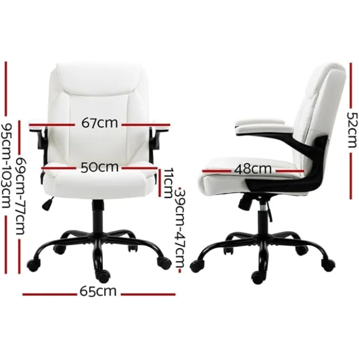 Artiss Gaming Chair Ergonomic Office Chairs Height Adjustable Leather Computer Desk Seat with 135° Recline, High Back and 360°-Swivel Seating White for Executive Home - Image 3