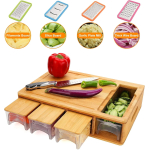 Bamboo Cutting Board with Trays, Lids and Storage Containers - Easy-to-Use Multi-Function Meal Prep Station with Juicing Grooves - 4 Multi-Function Graters Included with Food Slide-Out Slot - Image 2